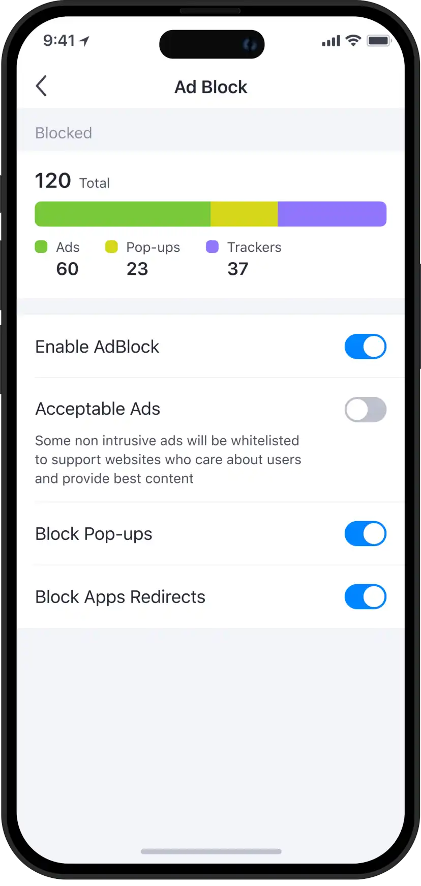 AdBlock is built into BOBO Browser and increases your privacy